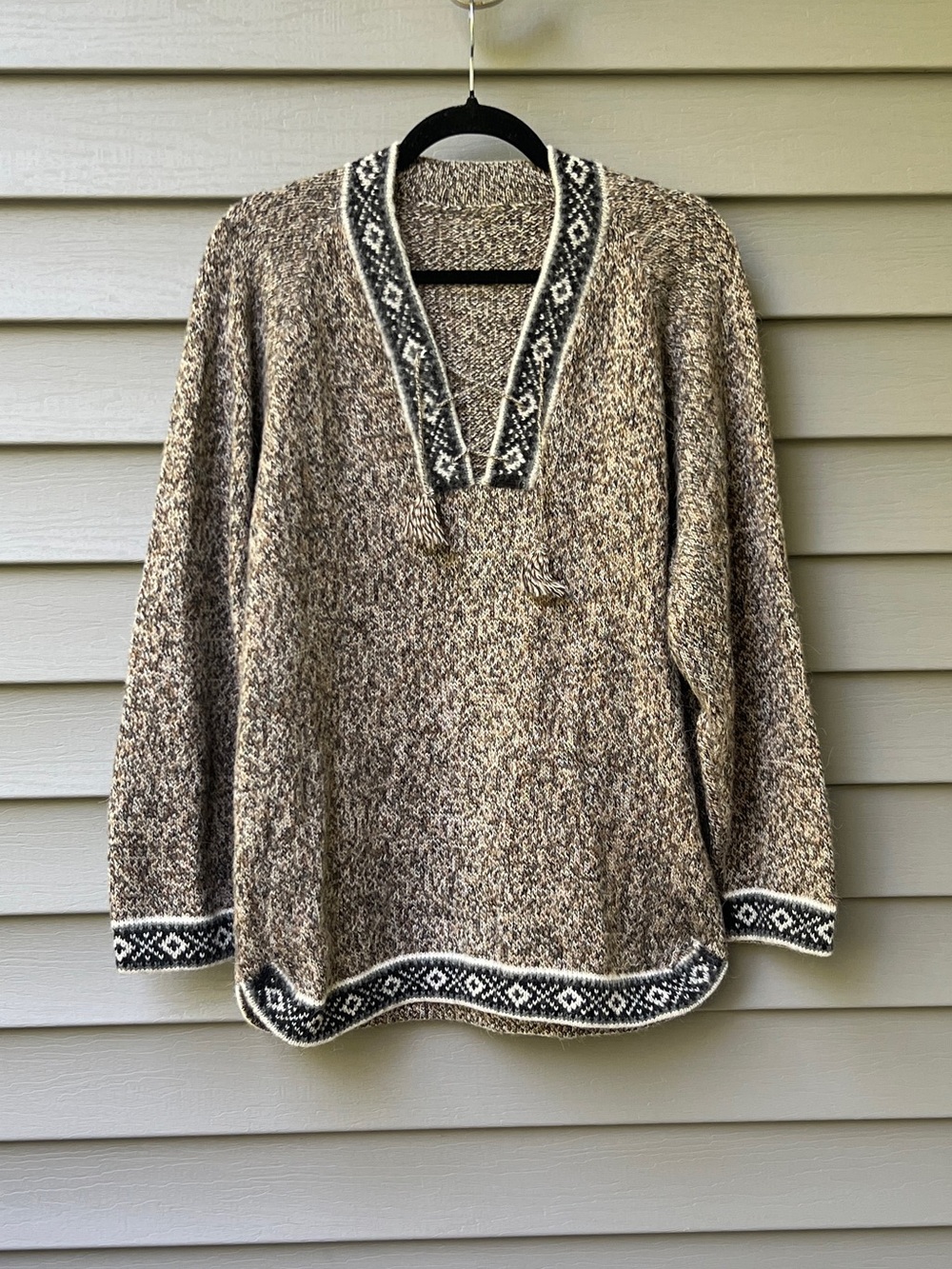 Vintage Peruvian Alpaca Wool Sweater Gray Brown Black Women’s L Men’s M